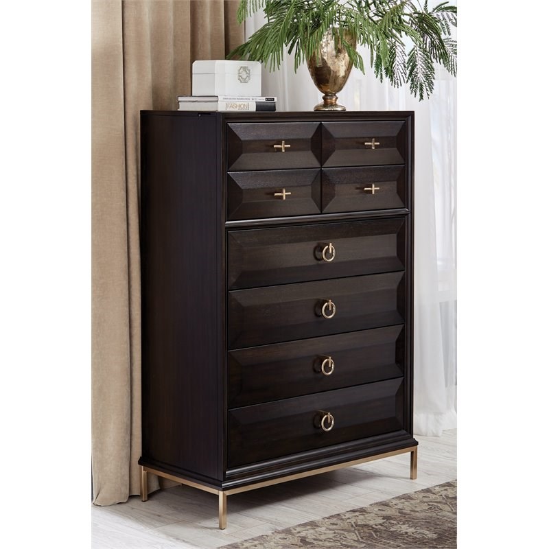 Coaster Formosa 8 Drawer Chest in Americano and Rose Brass