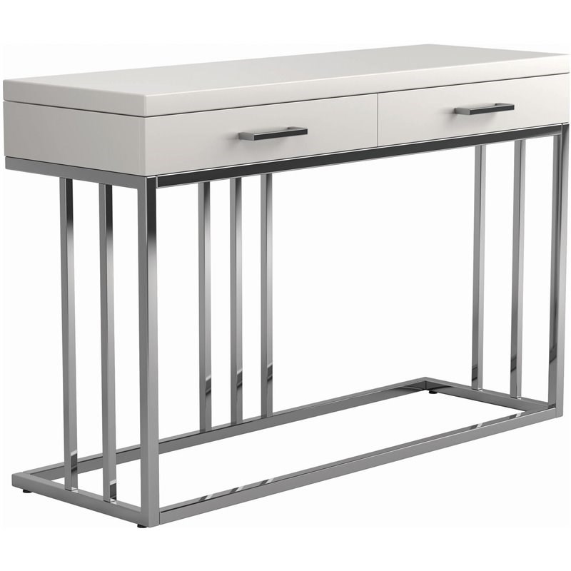Coaster 2 Drawer Rectangular Sofa Table in Glossy White and Chrome
