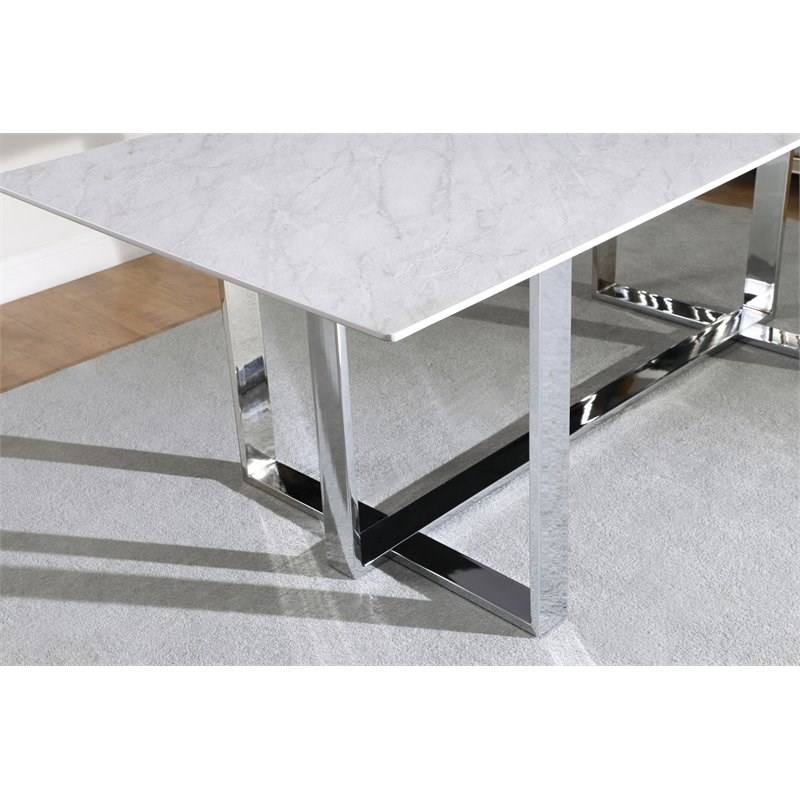 Coaster Annika Rectangular Glass Top Dining Table in White and Chrome