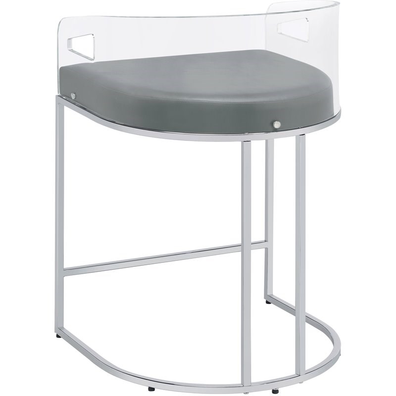 Coaster Acrylic Back Counter Height Stool in Grey and Chrome