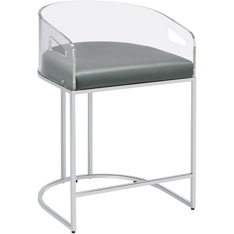 Coaster Acrylic Back Counter Height Stool in Grey and Chrome