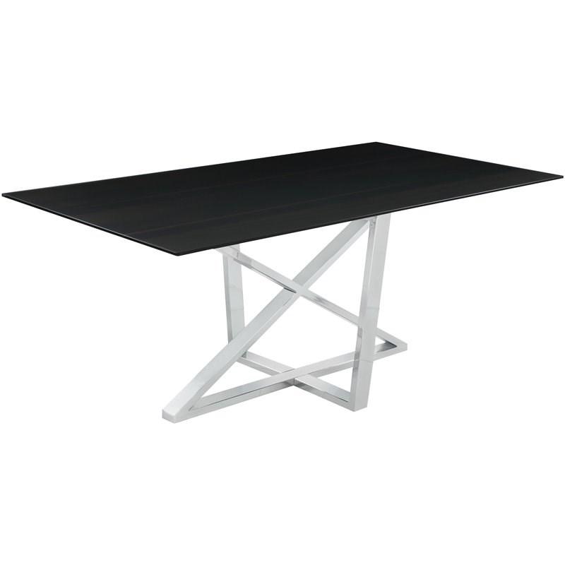 Coaster Neveen Rectangular X Cross Dining Table in Black and Chrome