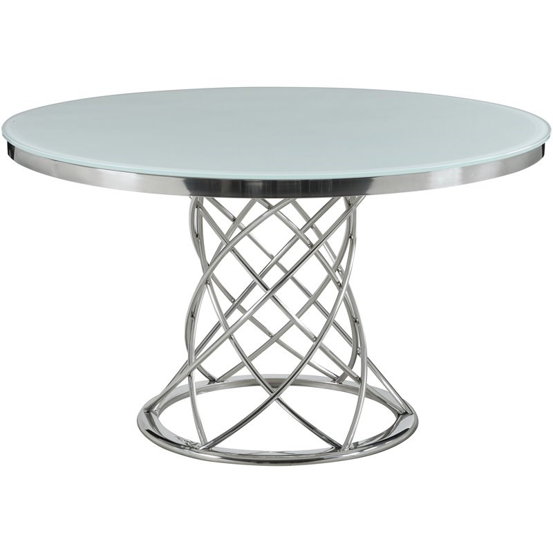 Coaster Irene Round Glass Top Dining Table in White and Chrome
