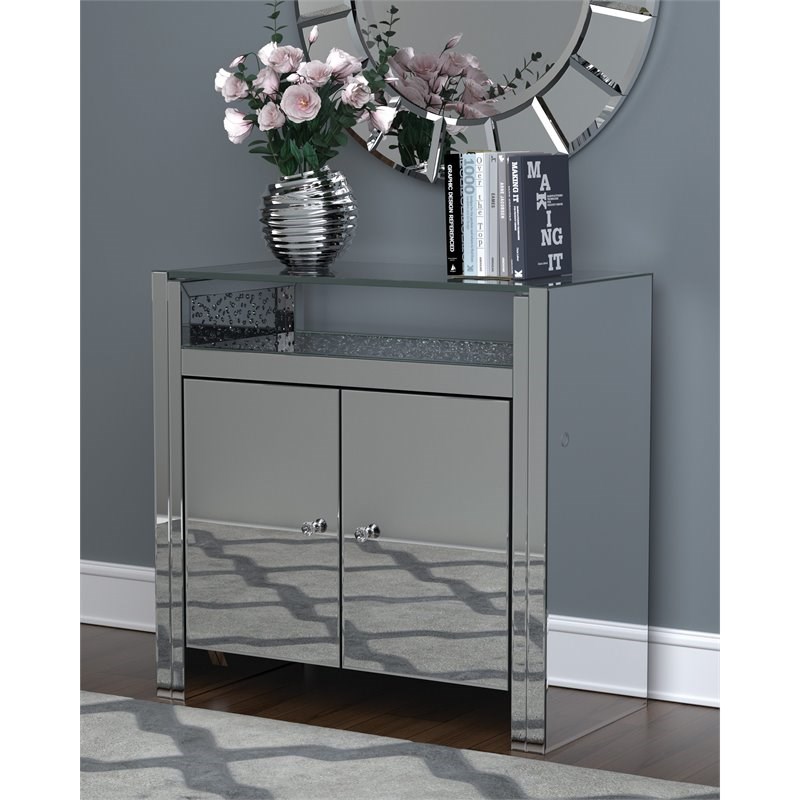 Coaster 2 Door Accent Cabinet in Clear Mirror and Silver