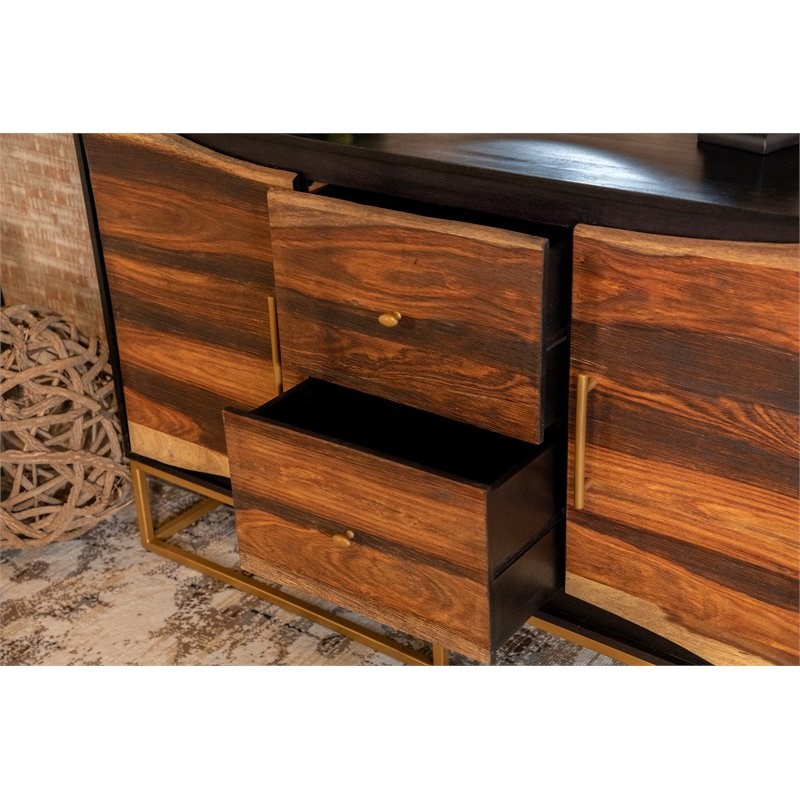 Coaster 2 Drawer Accent Cabinet in Black Walnut and Gold