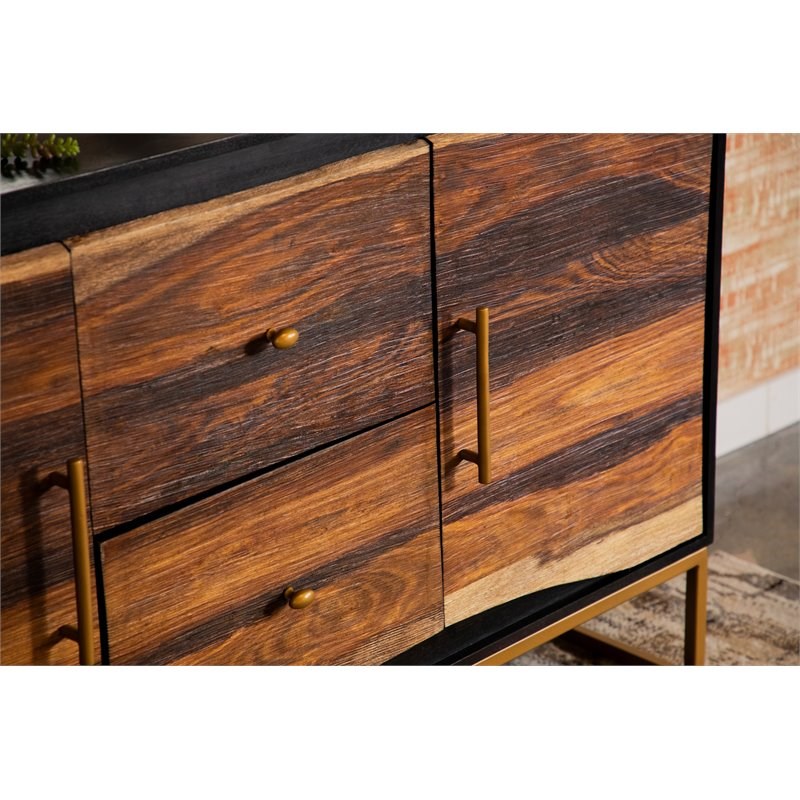 Coaster 2 Drawer Accent Cabinet in Black Walnut and Gold