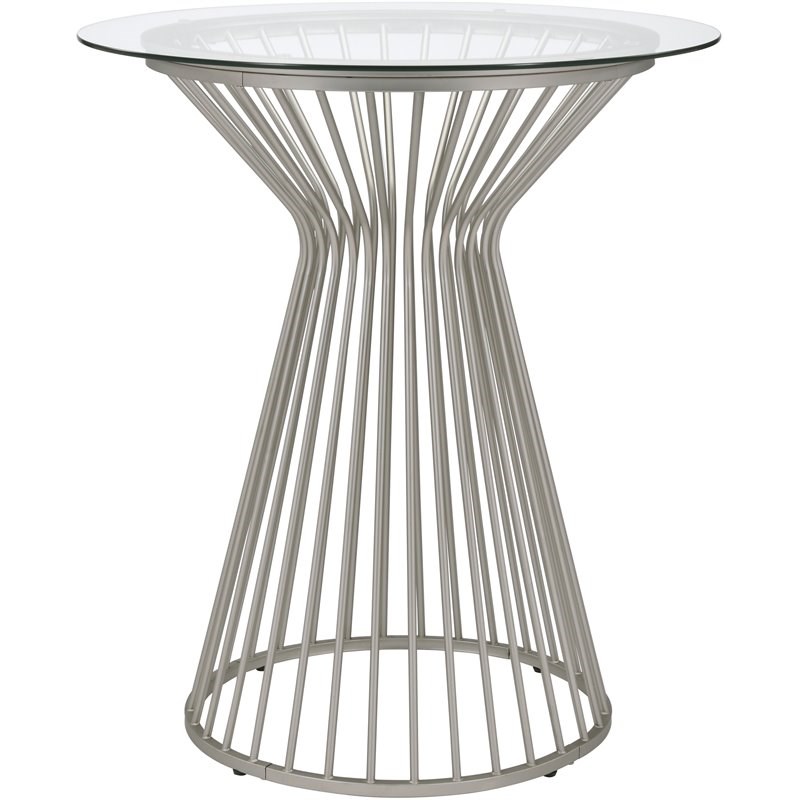 Coaster Round Glass Top Bar Table in Satin Nickel
