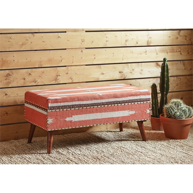Coaster Upholstered Storage Bench in Orange and Beige