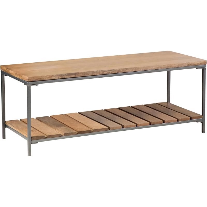 Coaster Accent Bench with Slat Shelf in Natural and Gunmetal
