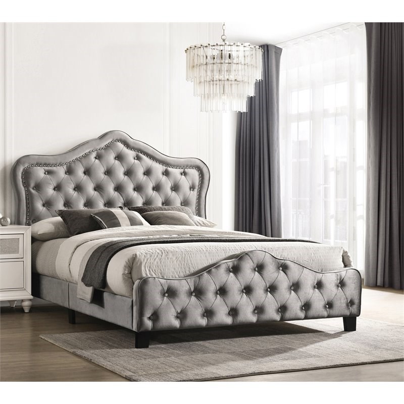 Bella Upholstered Tufted King Panel Bed in Gray | Homesquare