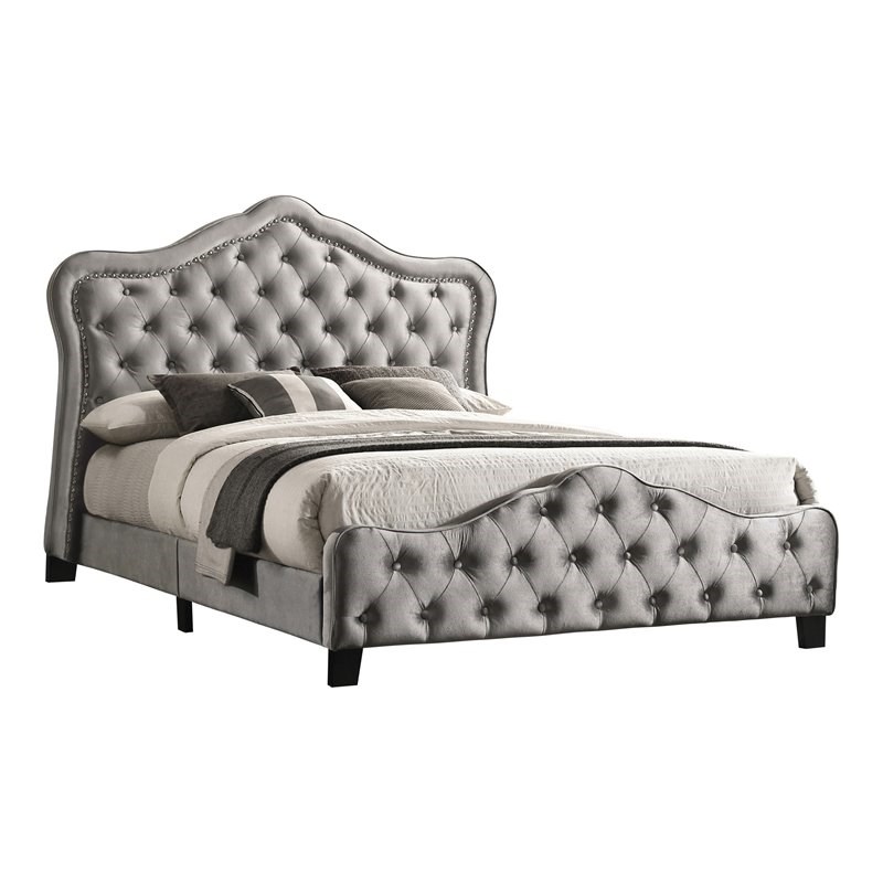 Bella Upholstered Tufted California King Panel Bed in Gray