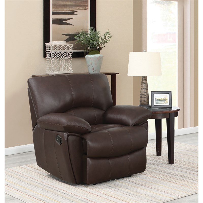 Coaster Clifford Modern Leather Recliner in Chocolate