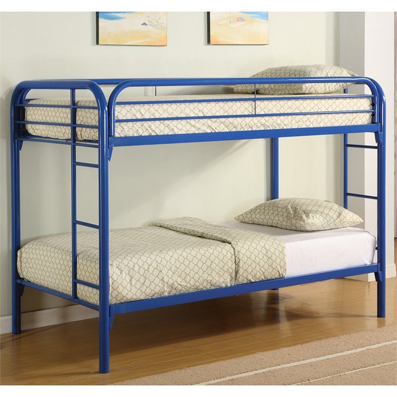 Coaster Morgan Metal Twin Over Twin Bunk Bed in Blue