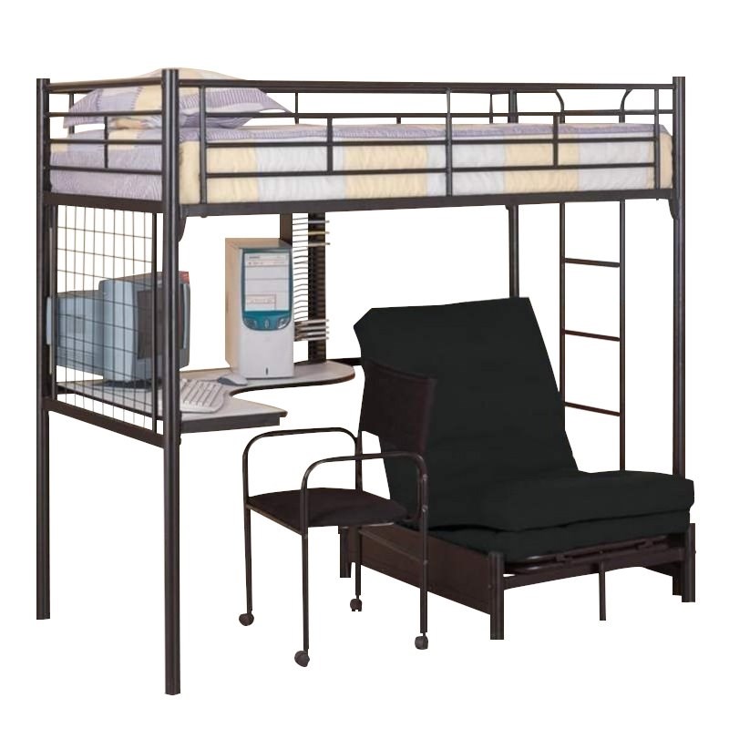 Coaster Max Twin Over Futon Metal Bunk, Loft Bed With Futon Chair And Desk Combo Set