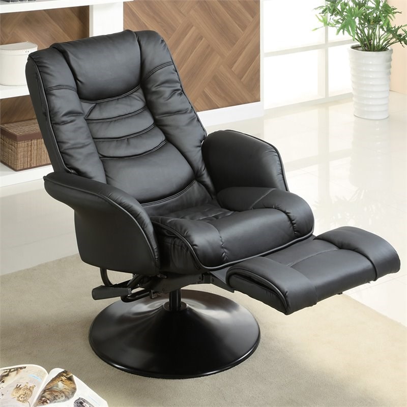 coaster faux leather swivel recliner in black - 600229