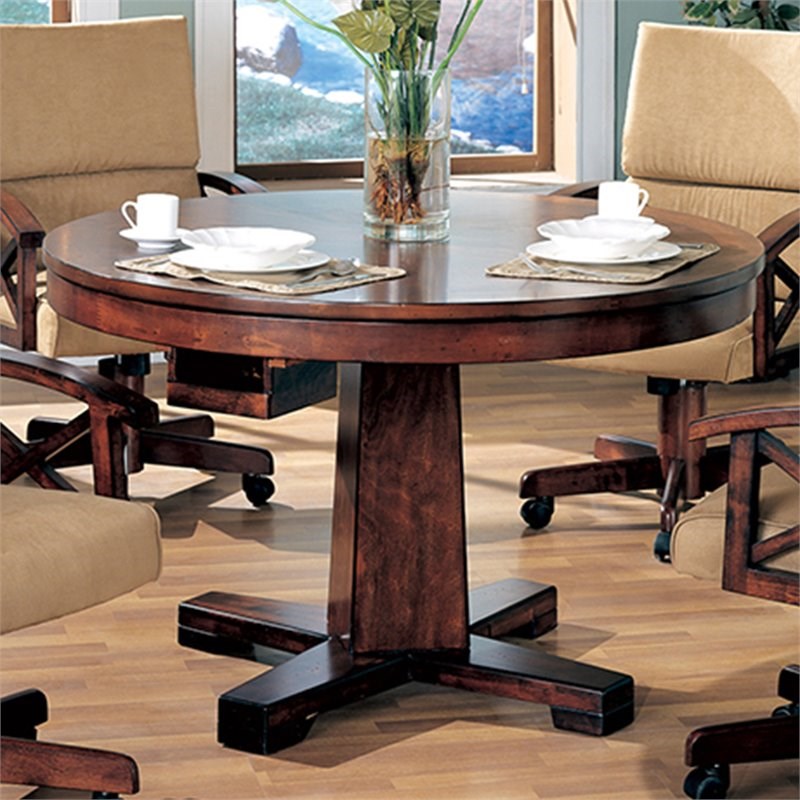 Coaster Marietta Round Pedestal Dining Table in Tobacco and Black