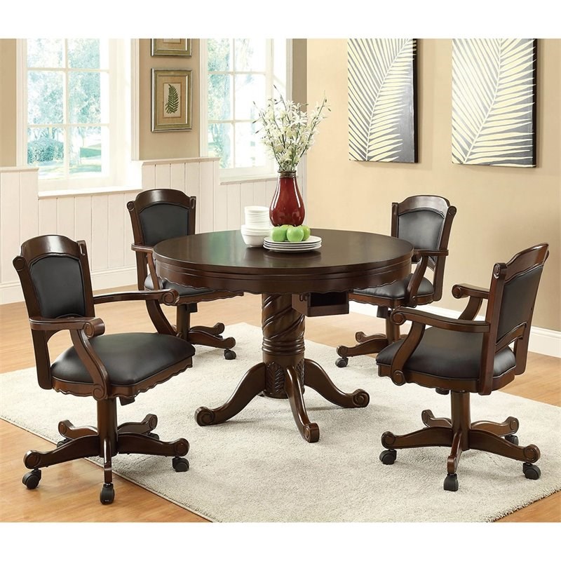 Coaster Turk Round Pedestal Dining Table in Tobacco and Black