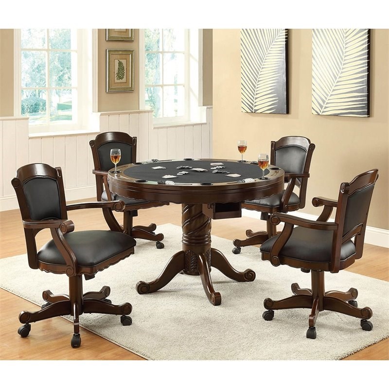 Coaster Turk Round Pedestal Dining Table in Tobacco and Black