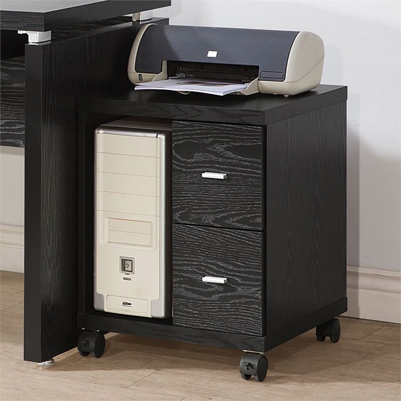 Coaster Russell 2 Drawer Printer Stand in Black Oak and Silver