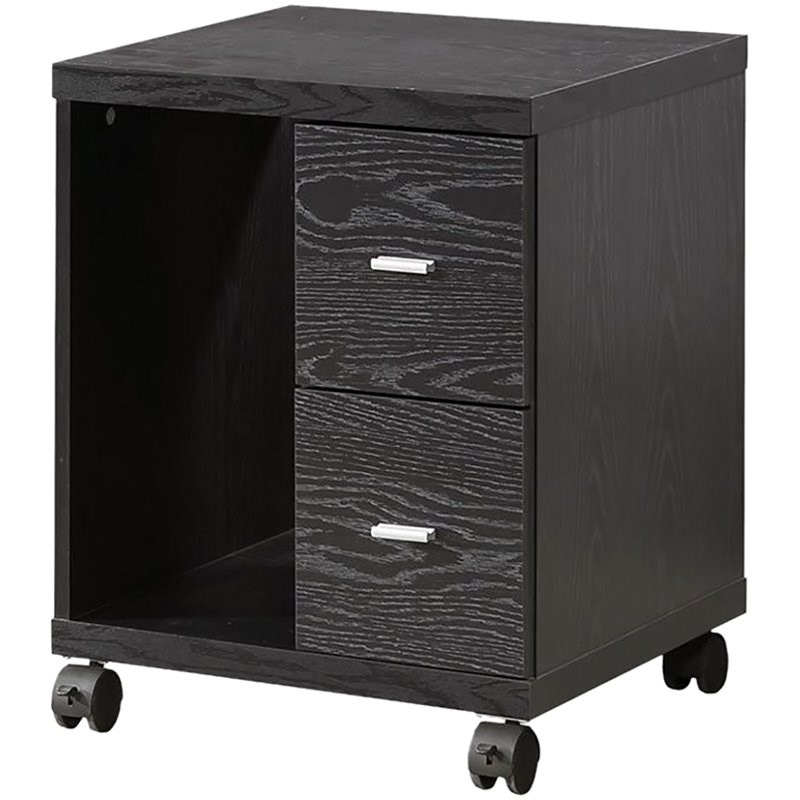 Coaster Russell 2 Drawer Printer Stand in Black Oak and Silver