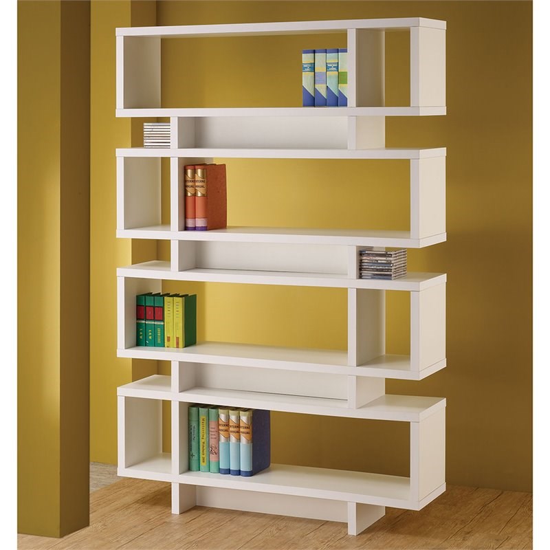 coaster 4 tier contemporary open back bookcase in white 800308