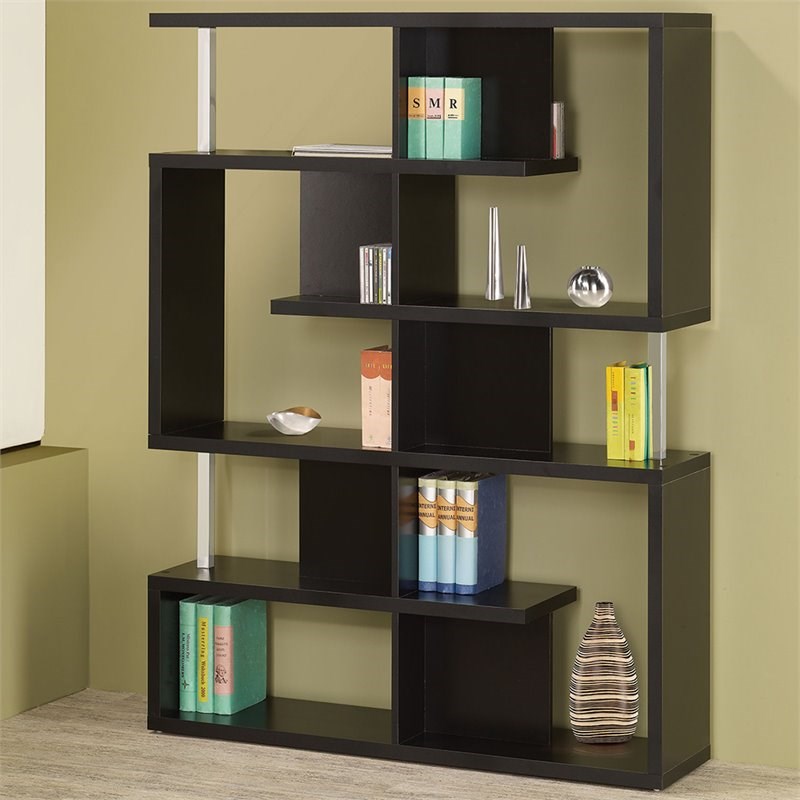 coaster 5 tier contemporary bookcase in black and chrome 800309