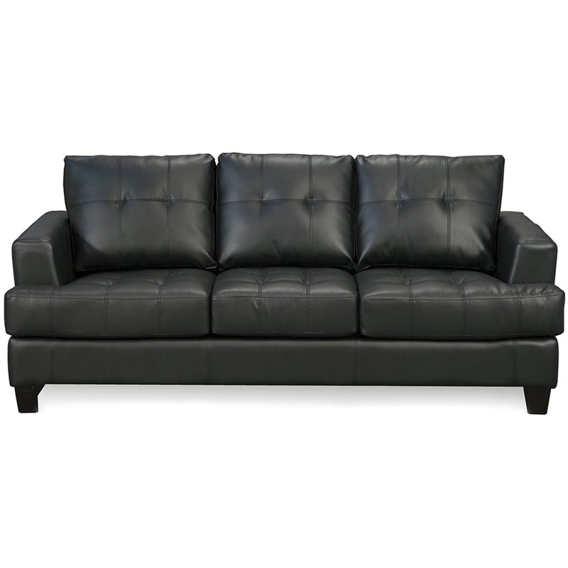 Coaster Samuel Faux Leather Tufted Queen Sleeper Sofa In Black | Homesquare