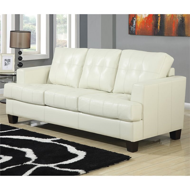 Coaster Samuel Faux Leather Tufted Queen Sleeper Sofa In Cream | Homesquare