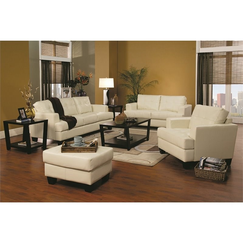 Coaster Samuel Faux Leather Tufted Queen Sleeper Sofa in Cream Homesquare