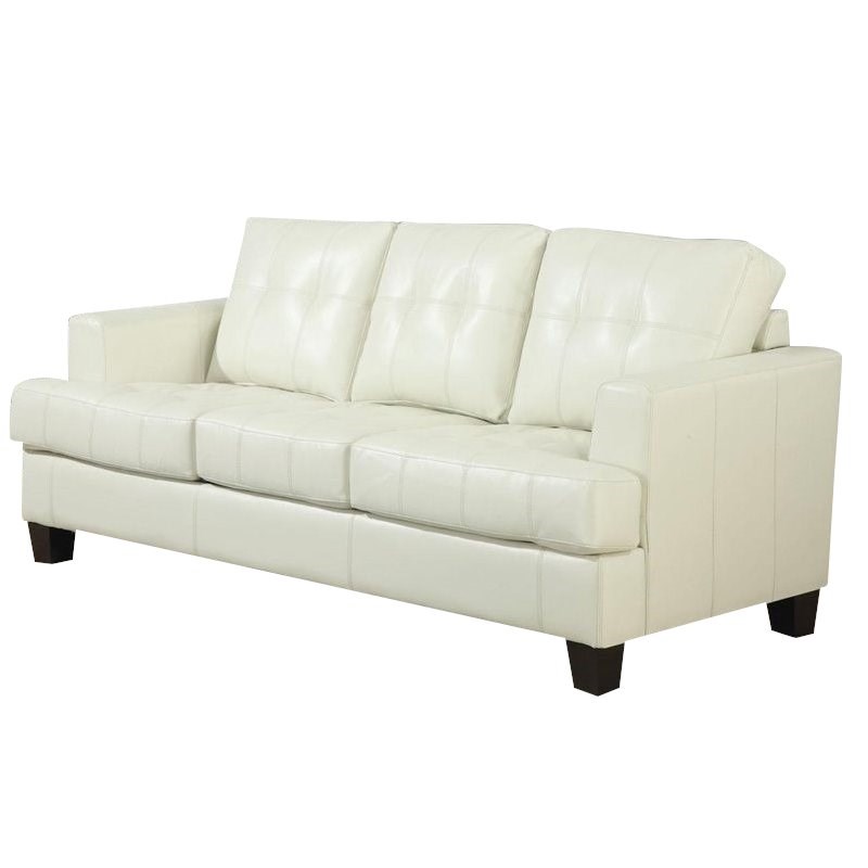 Coaster Samuel Faux Leather Tufted Queen Sleeper Sofa in Cream Homesquare