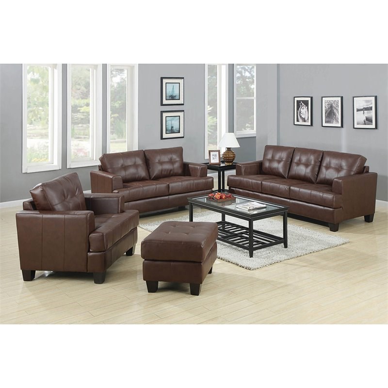 Coaster Samuel Faux Leather Tufted Sofa in Dark Brown
