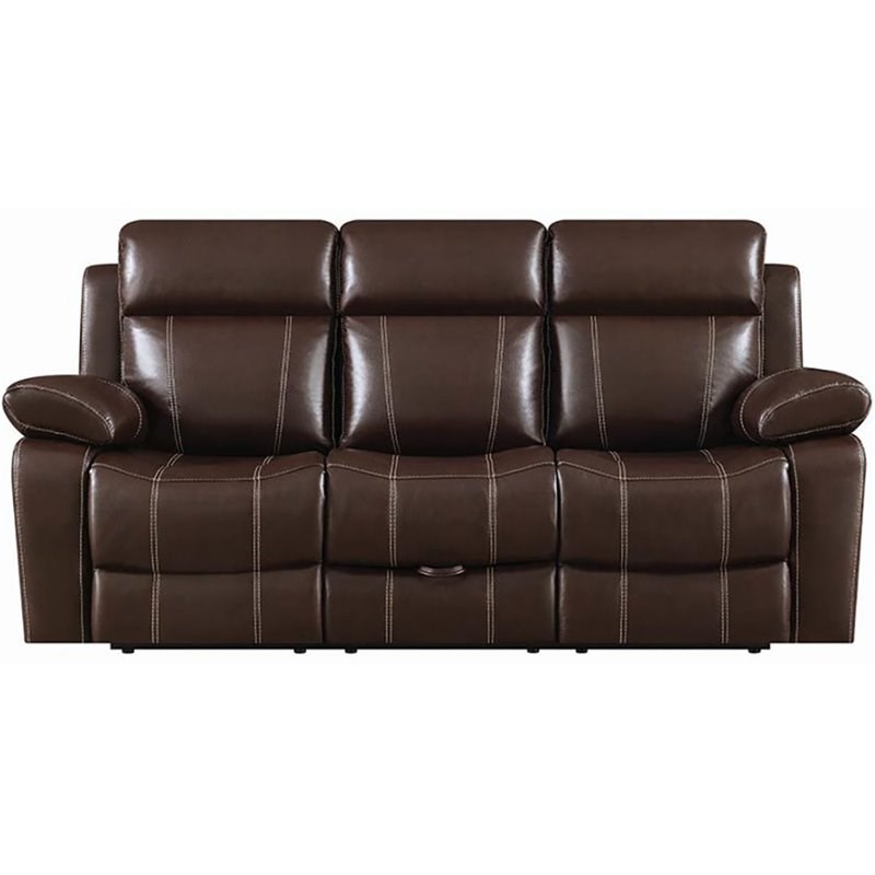 Coaster Myleene Faux Leather Reclining Sofa in Chestnut