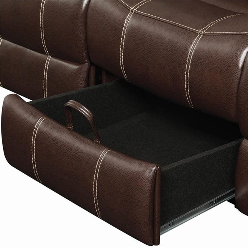 Coaster Myleene Faux Leather Reclining Sofa in Chestnut