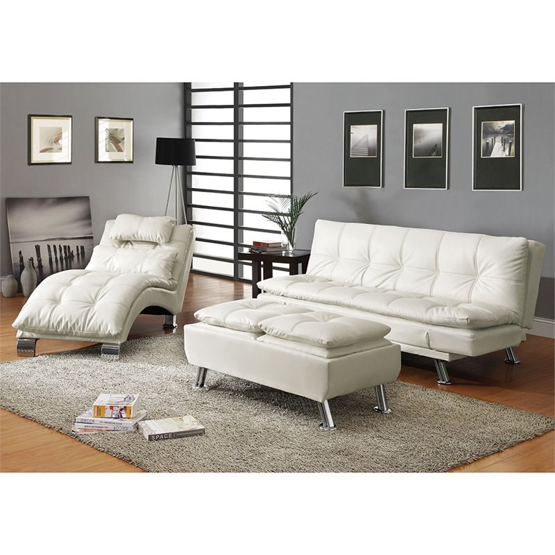 Coaster Dilleston Faux Leather Sleeper Sofa in White and Chrome