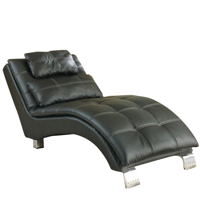Coaster Dilleston Faux Leather Chaise Lounge in Black and Chrome
