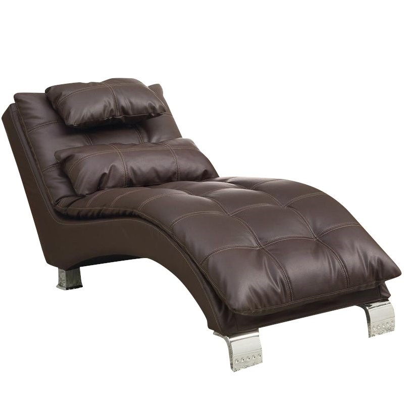 Coaster Dilleston Faux Leather Tufted Chaise Lounge in Dark Brown