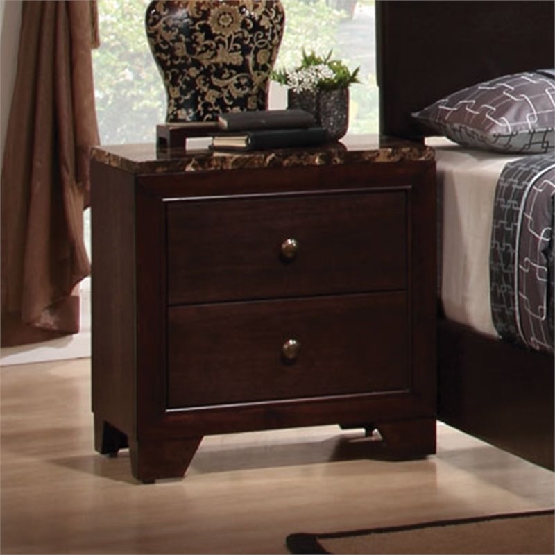 Coaster Conner 2 Drawer Faux Marble Top Nightstand in Cappuccino ...