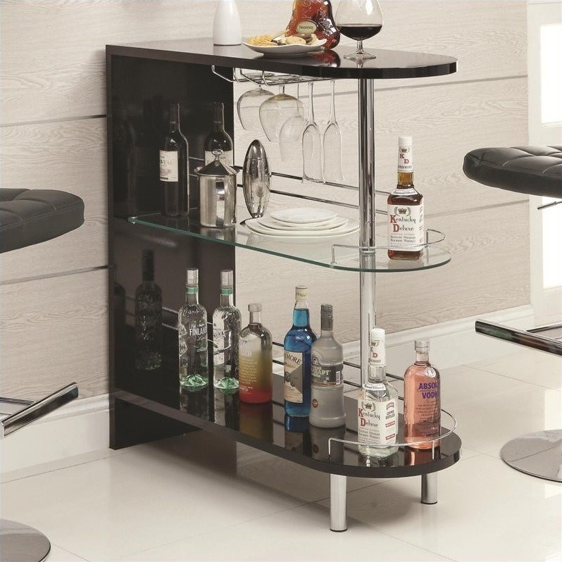 Coaster Bar Table in Glossy Black and Chrome