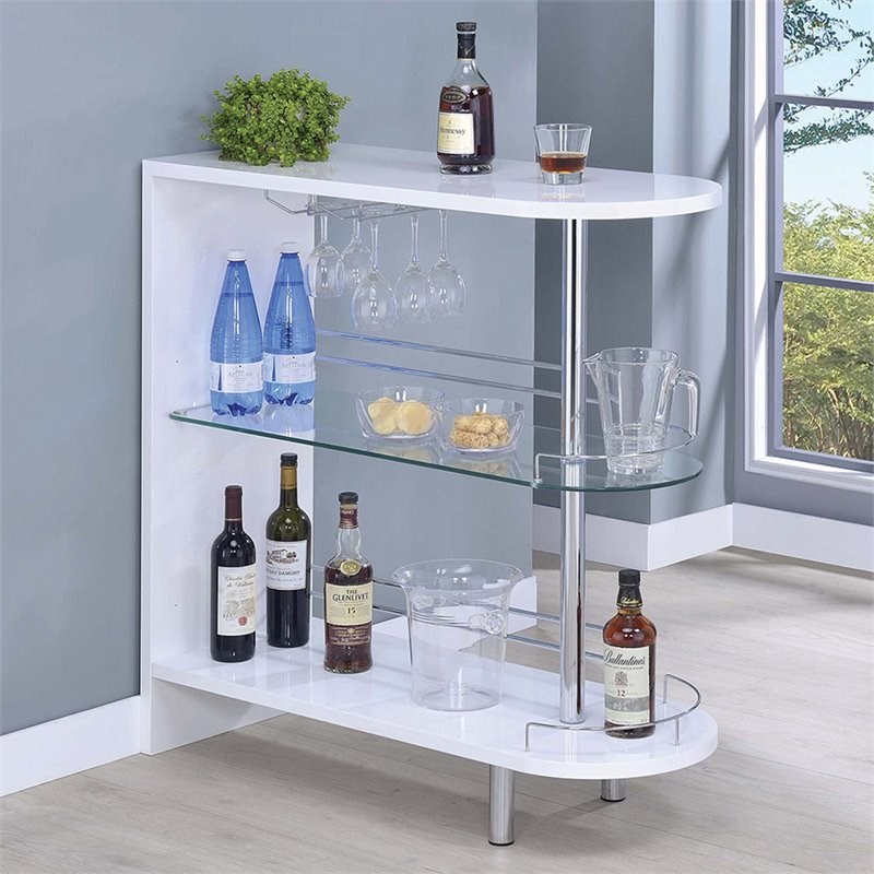 Coaster 2 Shelf Pub Table in Glossy White and Chrome
