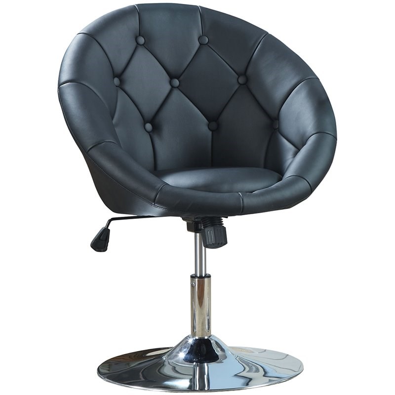 Coaster Faux Leather Tufted Swivel Accent Chair In Black 102580ii