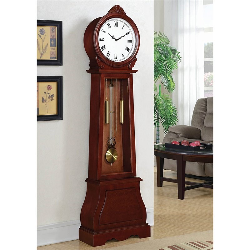 Coaster Grandfather Clock with Chime in Reddish Brown | Homesquare