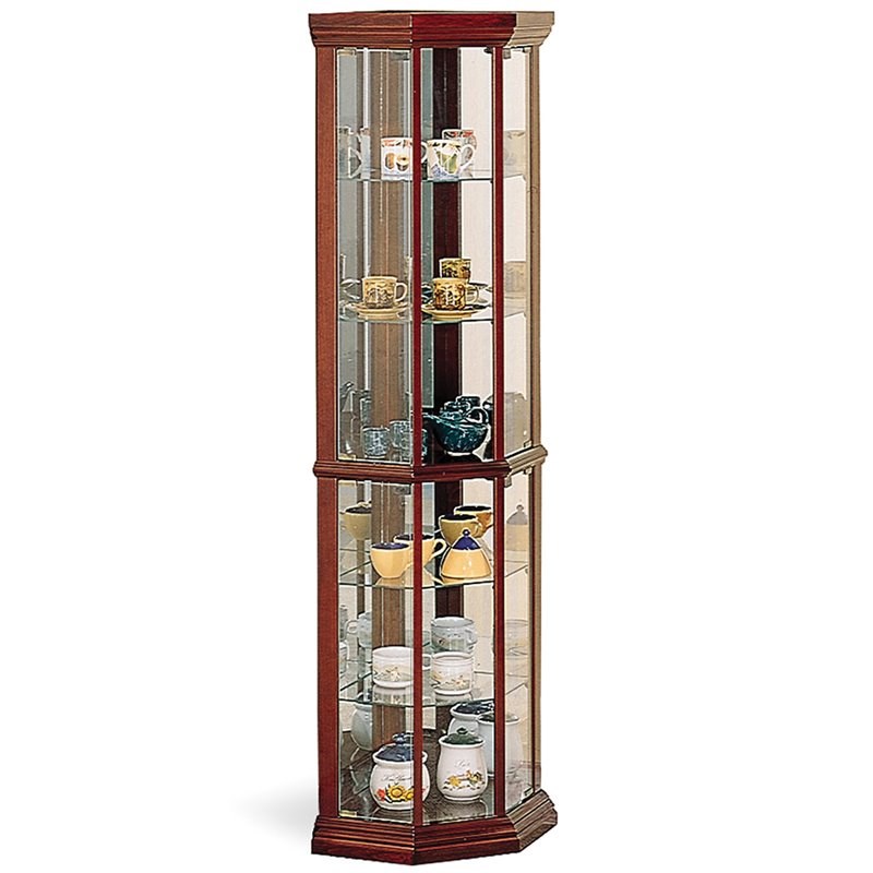 Coaster 6 Shelf Corner Curio Cabinet in Medium Brown