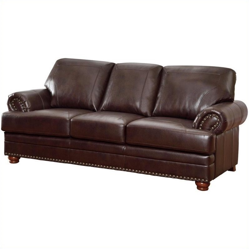 Coaster Colton Faux Leather Sofa with Rolled Arms in Brown