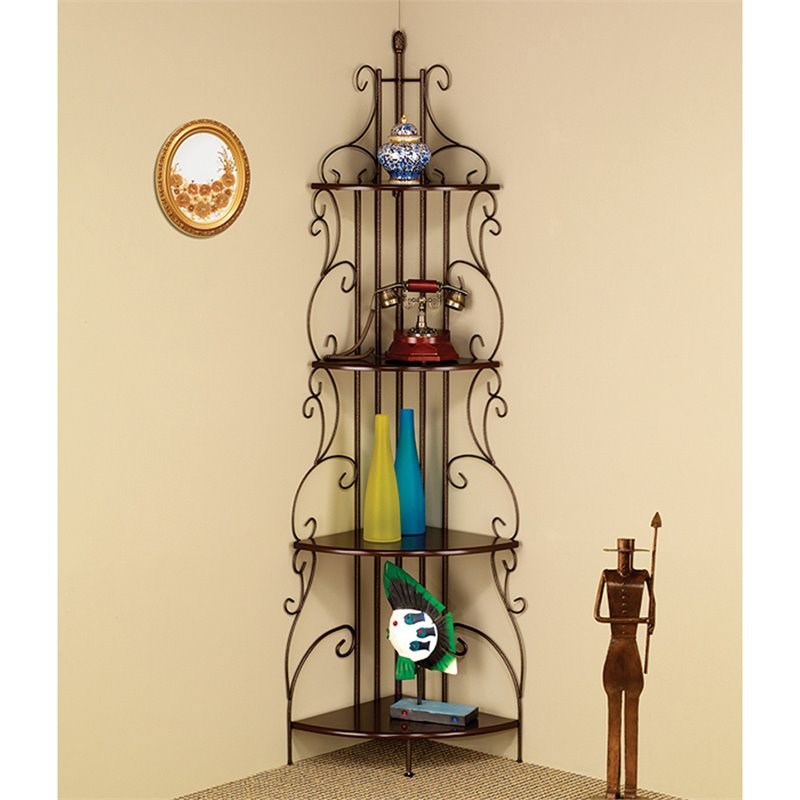 Coaster 4 Shelf Corner Bookcase in Cappuccino and Copper