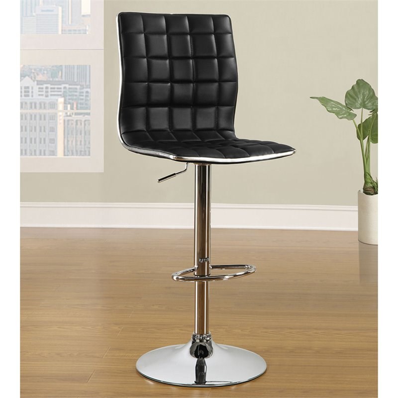 Coaster Faux Leather Waffle Adjustable Bar Stool in Black and Chrome