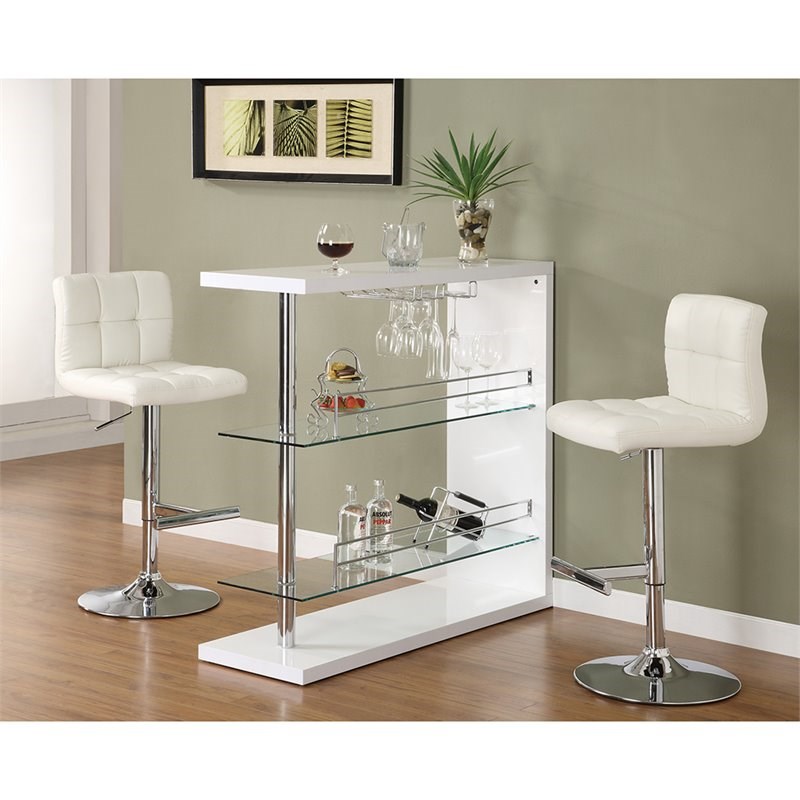 Coaster 2 Shelf Pub Table with Wine Storage in Glossy White