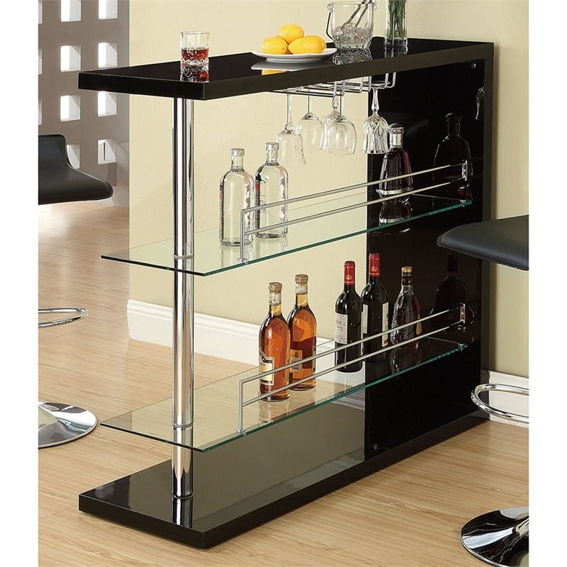 Coaster 2 Shelf Pub Table with Wine Storage in Glossy Black