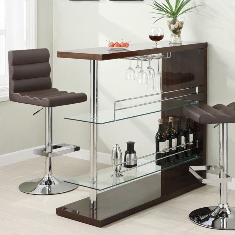 Coaster 2 Shelf Pub Table in Glossy Cappuccino and Chrome