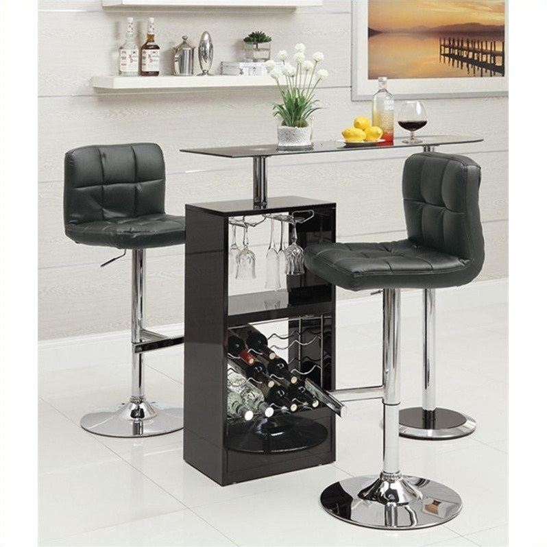 Coaster Bar Table with 2 Adjustable Stools in Black