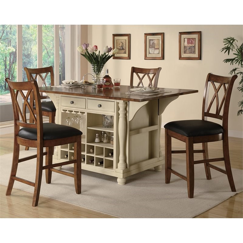 Coaster Slater Drop Leaf Kitchen Island in Brown and Buttermilk